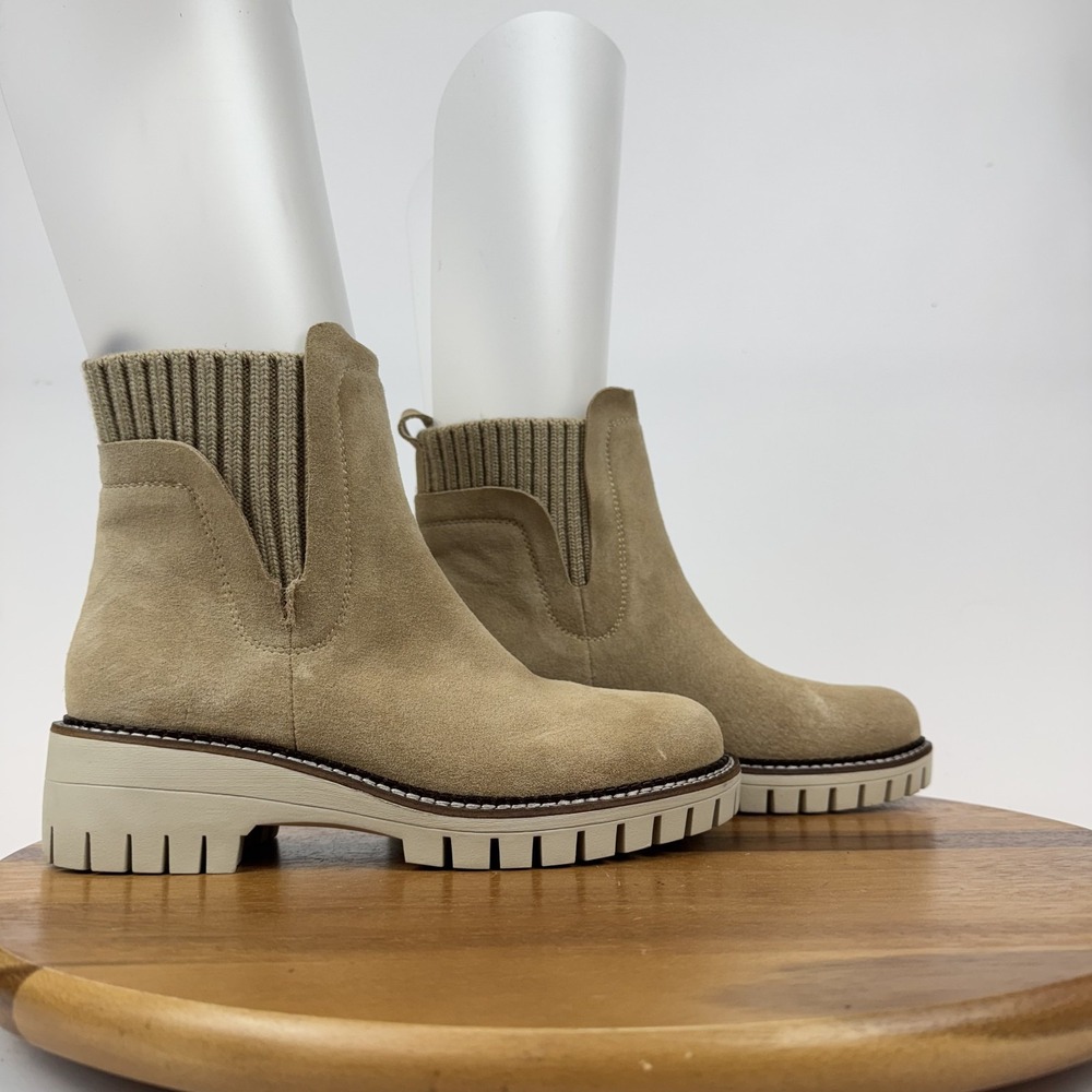 New Womens Vintage Havana Everett Beige Suede Lug Sole Chelsea Boots Size 9 M